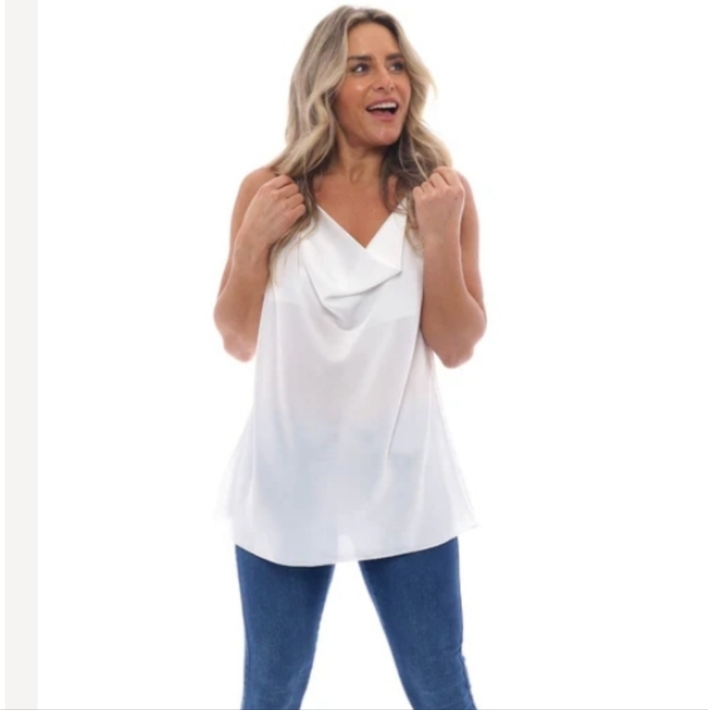 J. Crew cowl neck sleeveless blouse v-neck  tank drapey cowl white cream sz S
